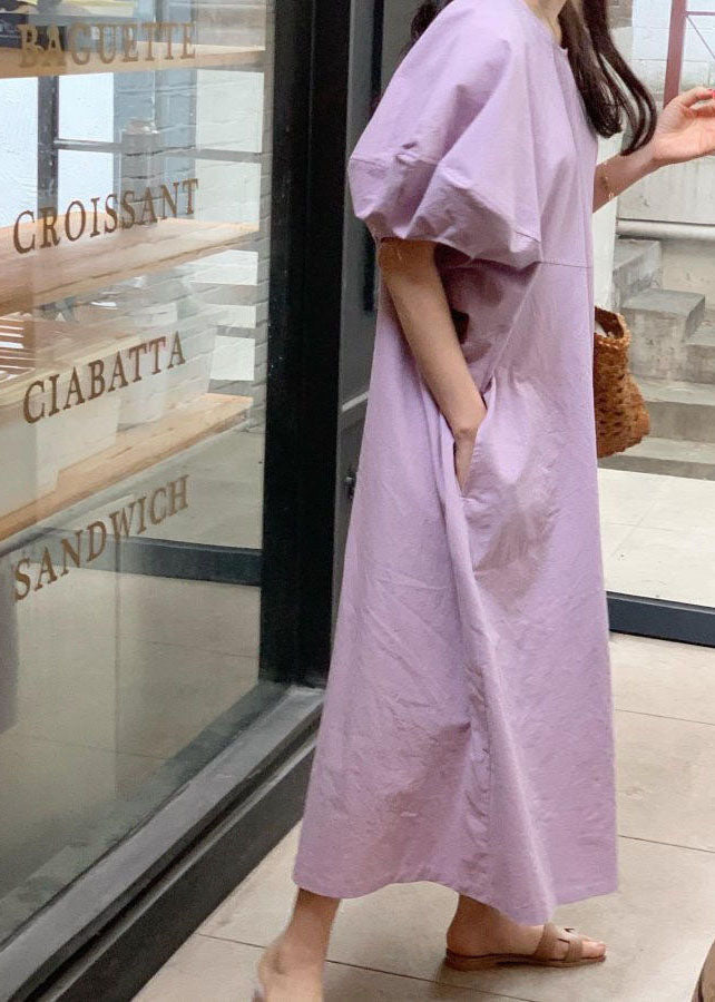 Diy Purple Cotton Maxi Dresses Short Sleeve