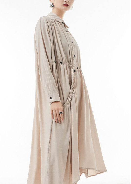 Apricot Chiffon Shirt Dress Wrinkled Asymmetrical Spring