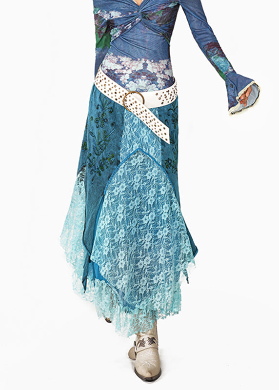 Blue Lace Patchwork a Line Skirts