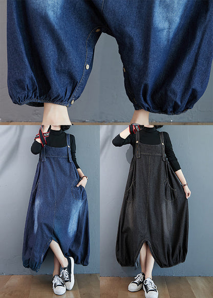 Black Wear on Both Sides Denim Jumpsuit Oversized Pockets Summer