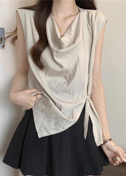 Handmade Khaki Asymmetrical Tunic Button Shirt Summer
