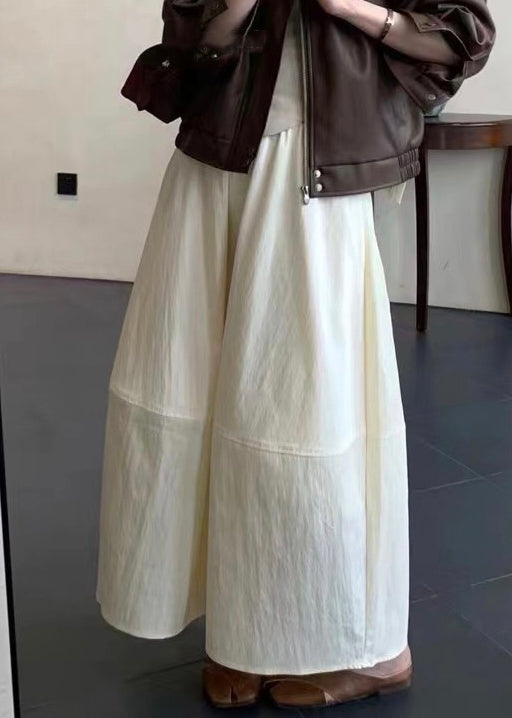 Beige Patchwork Cotton Skirts Elastic Waist