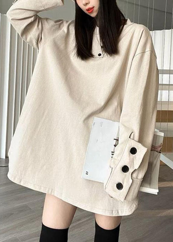 White Patchwork Button Sweatshirts Long Sleeve