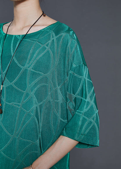 Green Asymmetrical Print Silk Two Pieces Set Summer