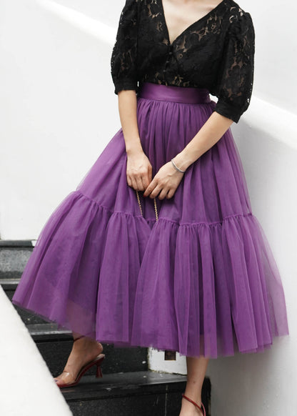 Purple Patchwork Tulle Skirt Spring