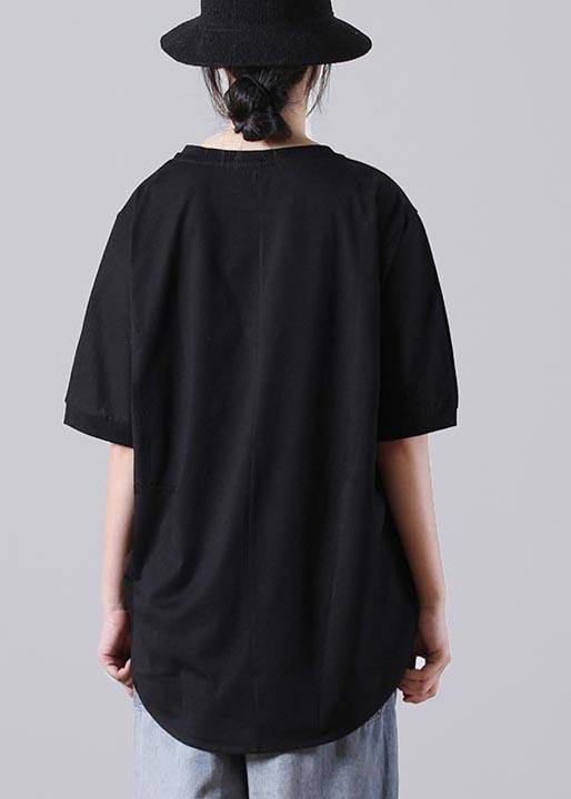 Style Black O-neck Low High Design Cotton Summer Tees