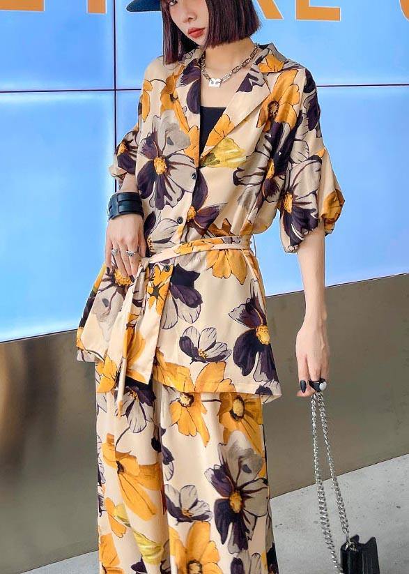 Yellow Print Two Piece Suit
