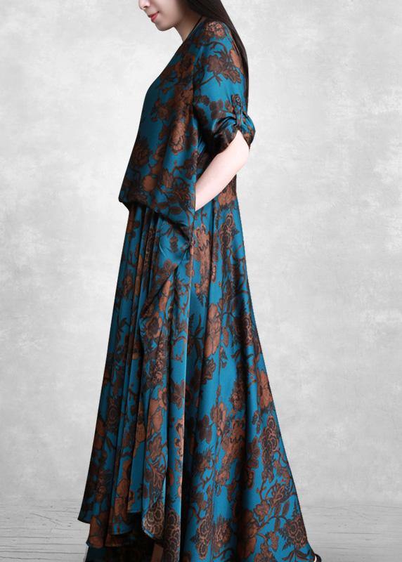 Vivid Blue Silk Outfit Maxi Spring Dresses Long