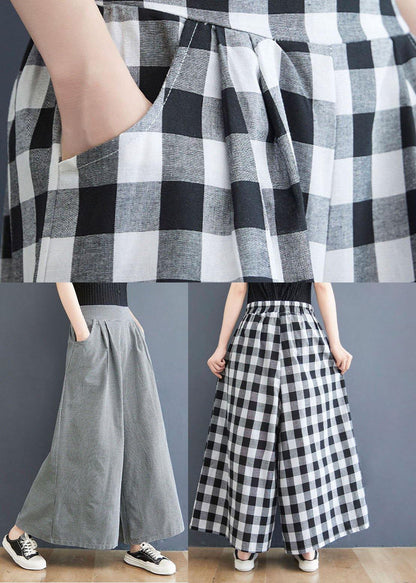 Boutique Big Grid High Waist Wide Leg Pants Summer Cotton Linen