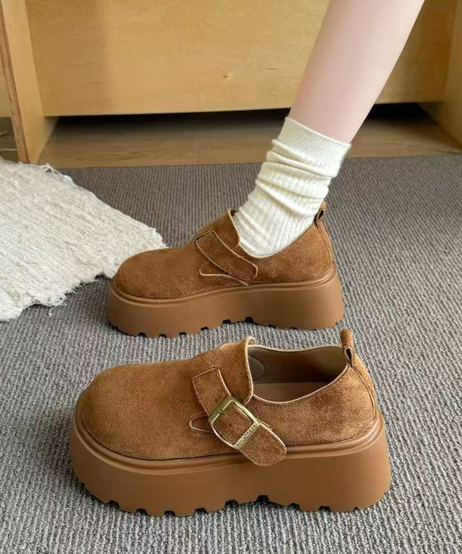 Coffee Suede Splicing Platform Loafers for