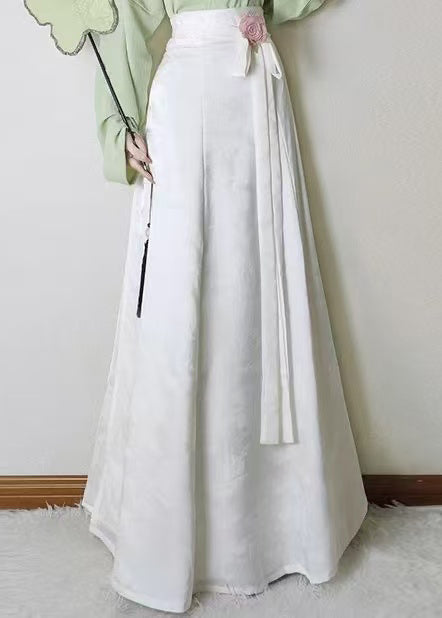 White Jacquard Silk a Line Skirts Fall