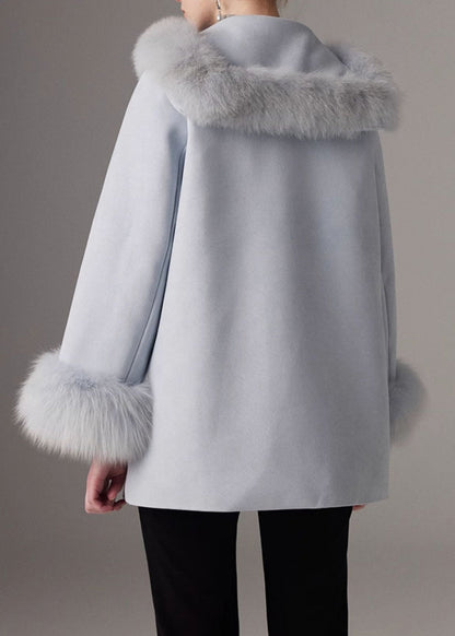 Blue Fox Collar Fine Patchwork Cotton Filled Coat Batwing Sleeve