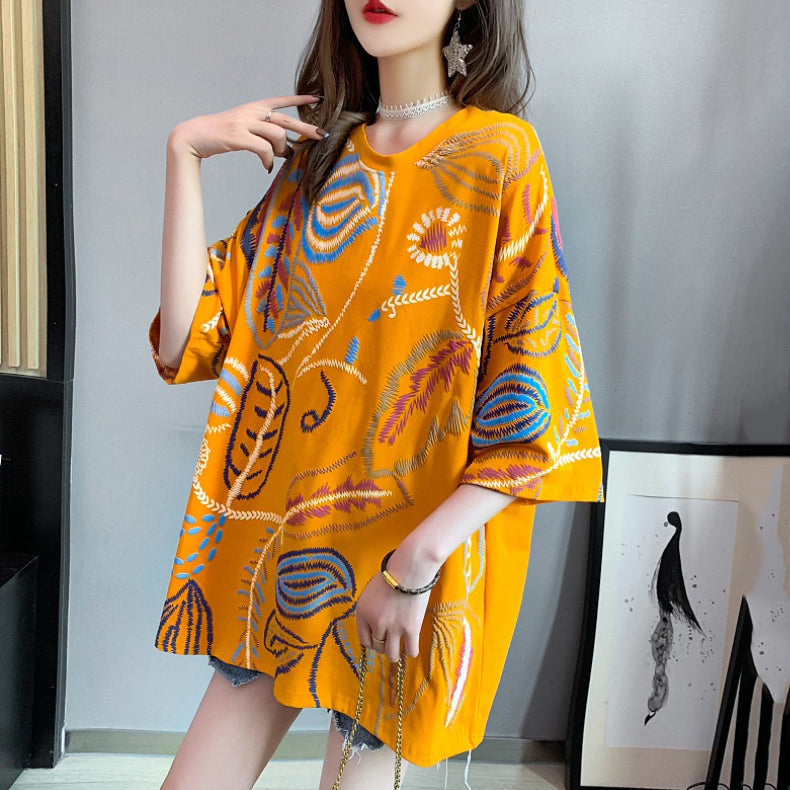Yellow O-neck Cozy T Shirt Summer