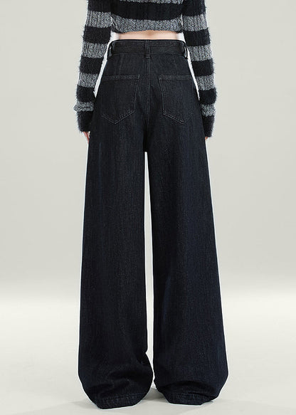 Original Design Black Sashes High Waist Warm Fleece Jeans