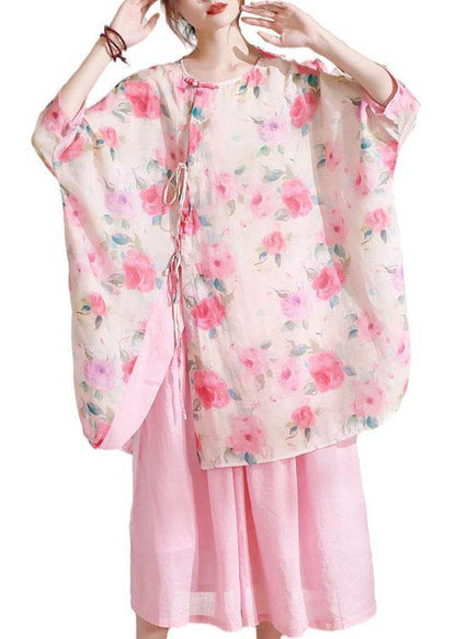 Pink Print Asymmetrical Design Summer Half Sleeve Top