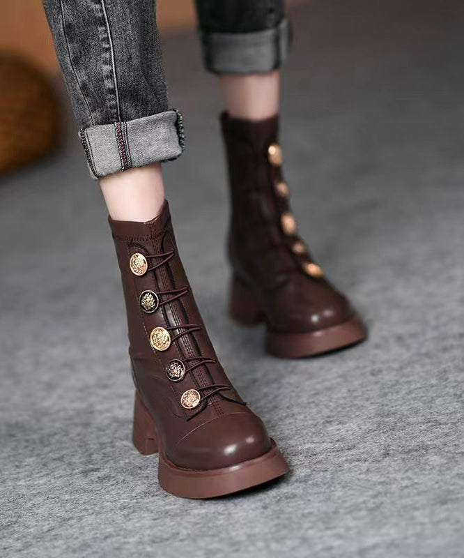 European and American Style Brown Splicing Chunky Boots