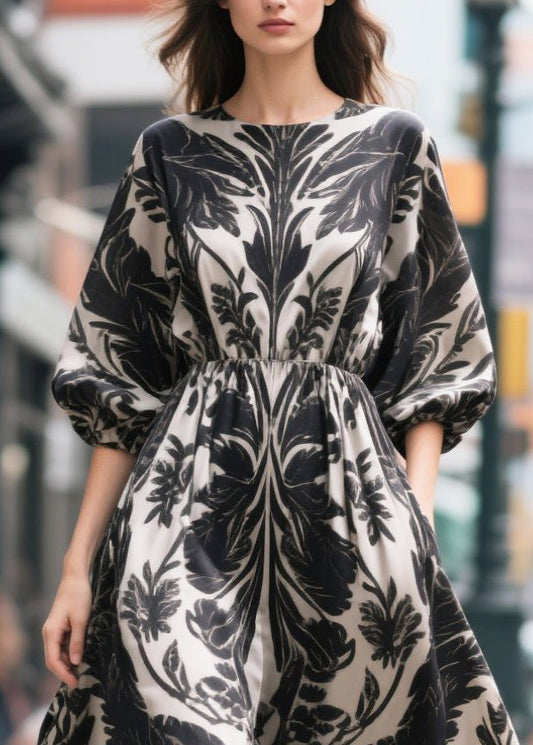 Black Print Exra Large Hem Chiffon Party Dress Summer