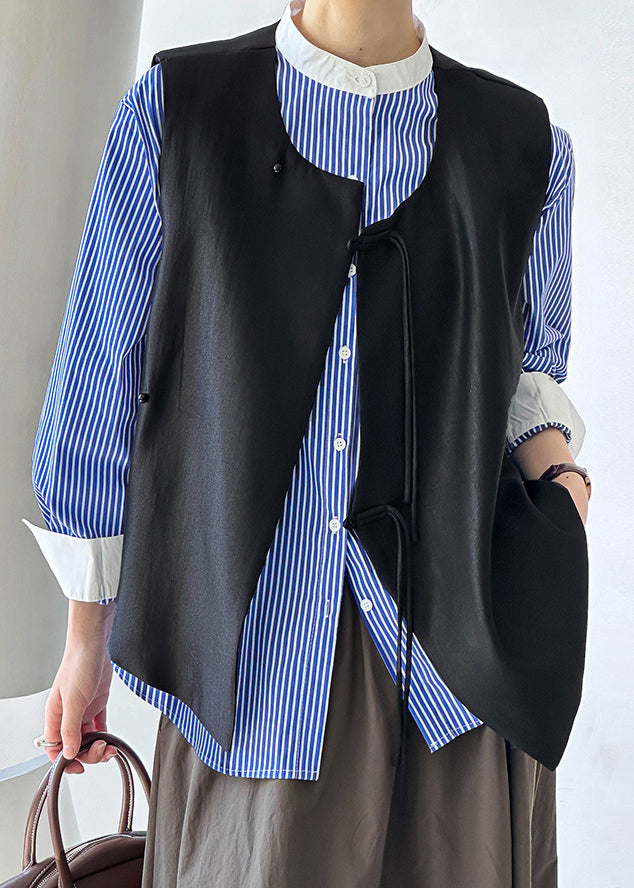 French Black Button Cotton Waistcoat Sleeveless