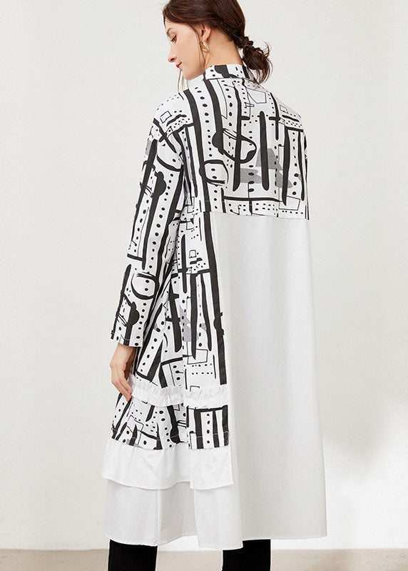 Black Peter Pan Collar Print Cotton Shirts Dresses Spring