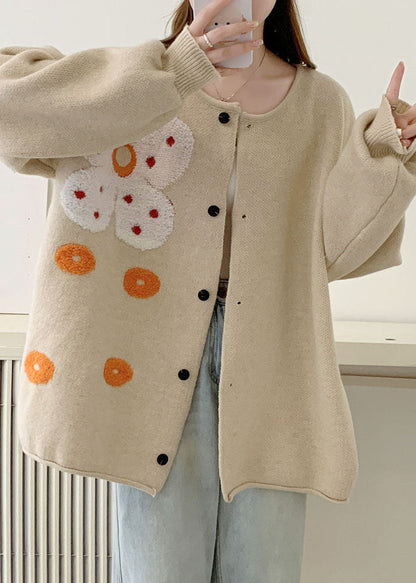 Orange O-neck Sun Cotton Knit Sweaters Coats Long Sleeve