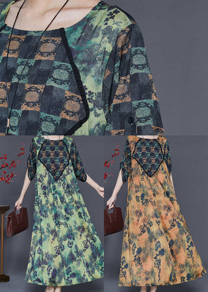 Green Oversized Print Silk Dresses Spring