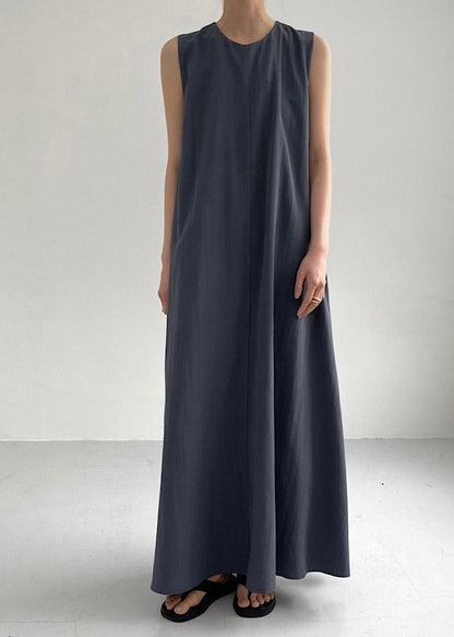 Navy O-neck Maxi Dress Summer