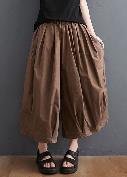 Brown Pockets Wide Leg Pants Trousers Summer Cotton Linen