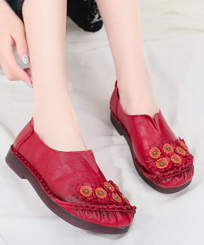 Unique Splicing Flat Shoes for Red Cowhide Leather