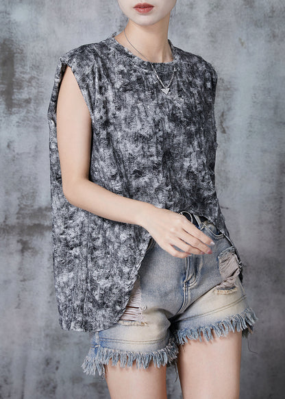 Grey Tie Dye Low High Design Cotton Beach Vest Summer