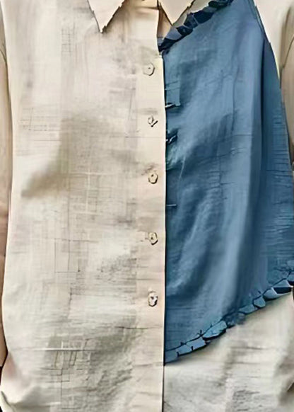 Apricot Oversized Patchwork Linen Blouse Tops Bracelet Sleeve