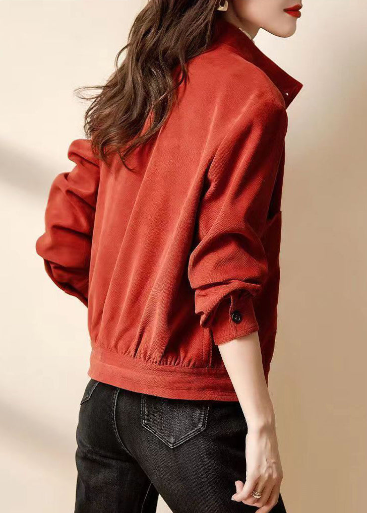 Red Button Pockets Patchwork Cotton Coats Long Sleeve