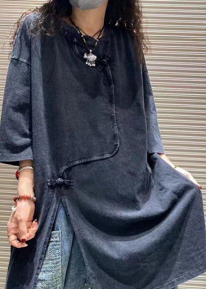 Coffee Asymmetrical Chinese Button T Shirts Summer