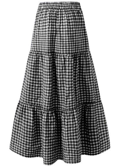 Plaid Pleated Lace-up Elastic Waist Swing Skirts