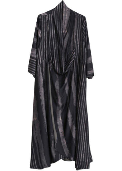 Diy V Neck Asymmetric Tunics Black Striped Robes Dress