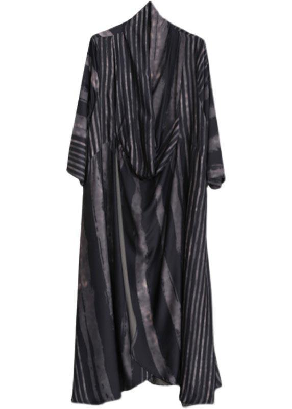 Diy V Neck Asymmetric Tunics Black Striped Robes Dress