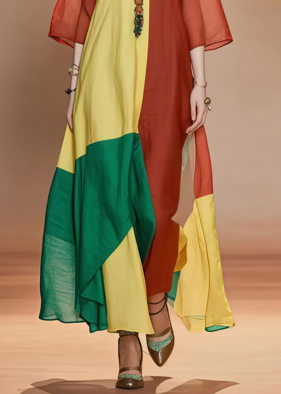 Diy Asymmetrical Patchwork Applique Cotton a Line Dress Bracelet Sleeve