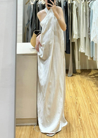 New White Cold Shoulder Cotton Maxi Dresses Sleeveless