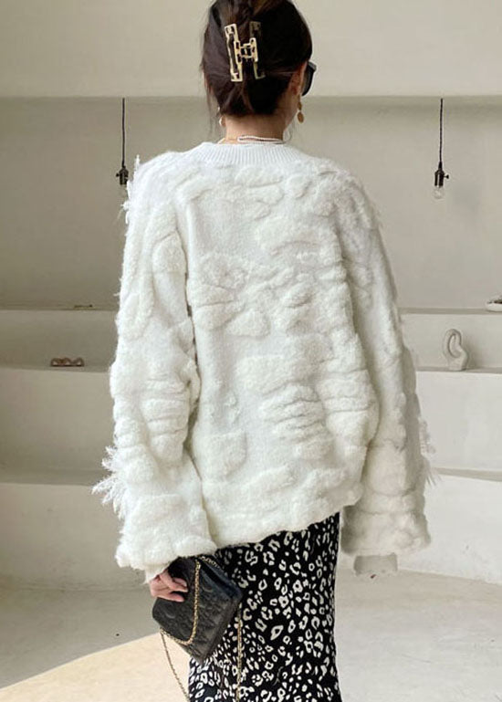 White Lace Knit Pullover Spring