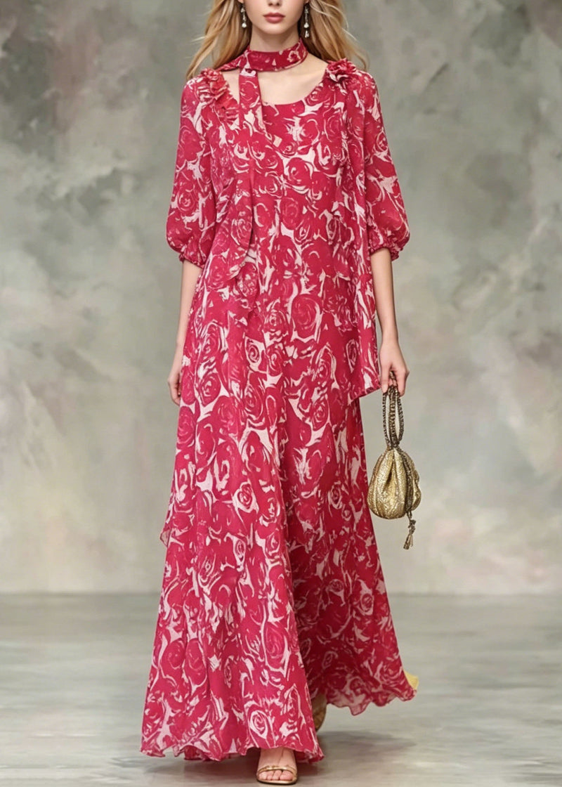 Red Asymmetrical Design Chiffon Dresses Summer