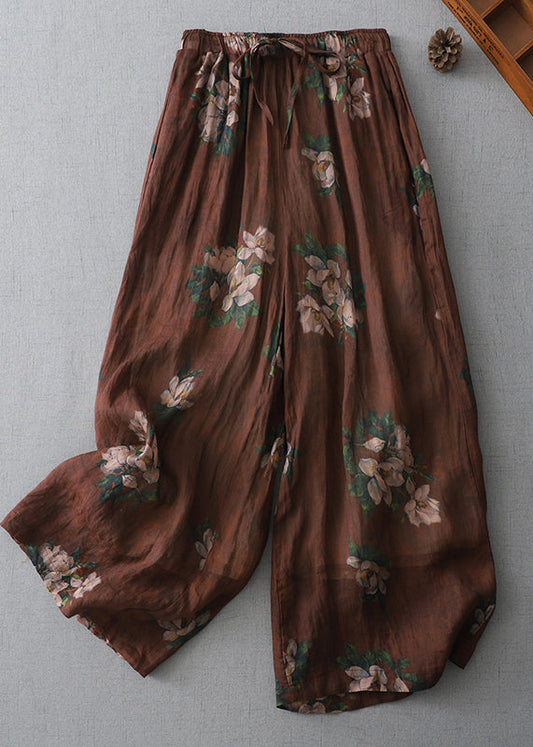 Brown Oversized Print Cotton Pants Fall