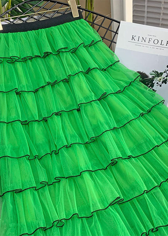 Green Layered Design Ruffled Tulle Skirts Summer