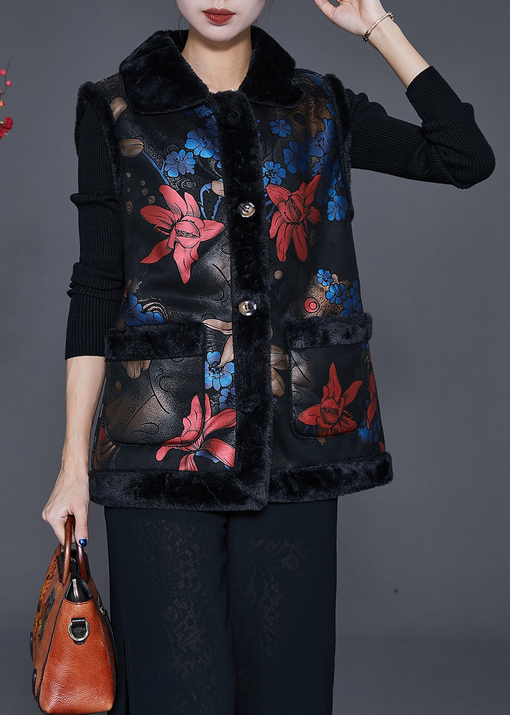 Blue Print Fine Cotton Filled Vests Peter Pan Collar Winter