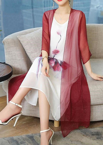 Blue Print Silk Cotton Two-piece Set V Neck Bracelet Sleeve