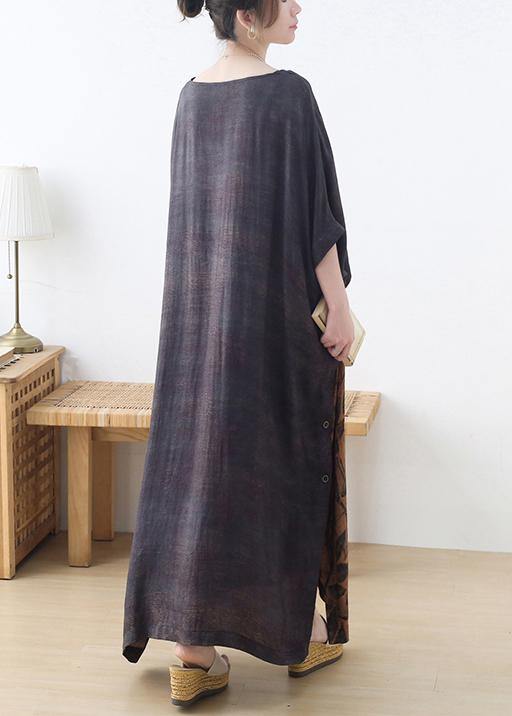 Grey Silk Blended Patchwork Print Holiday Dress Summer