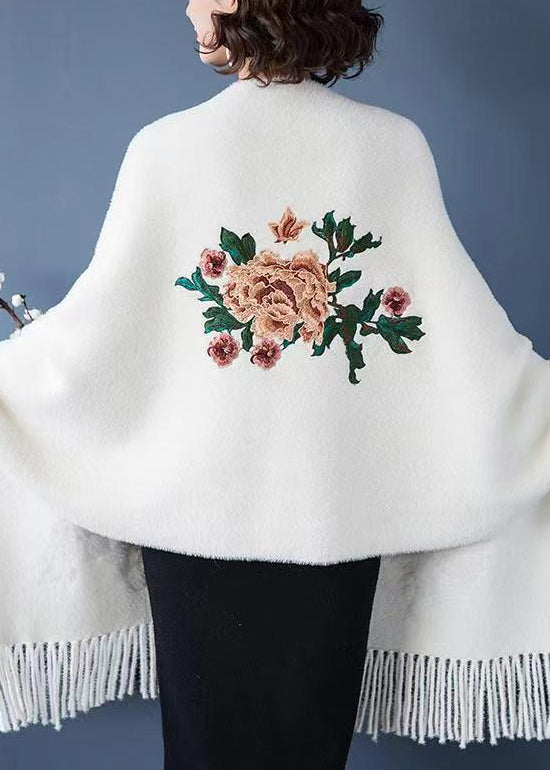 White V Neck Tasseled Patchwork Mink Velvet Cardigans Fall