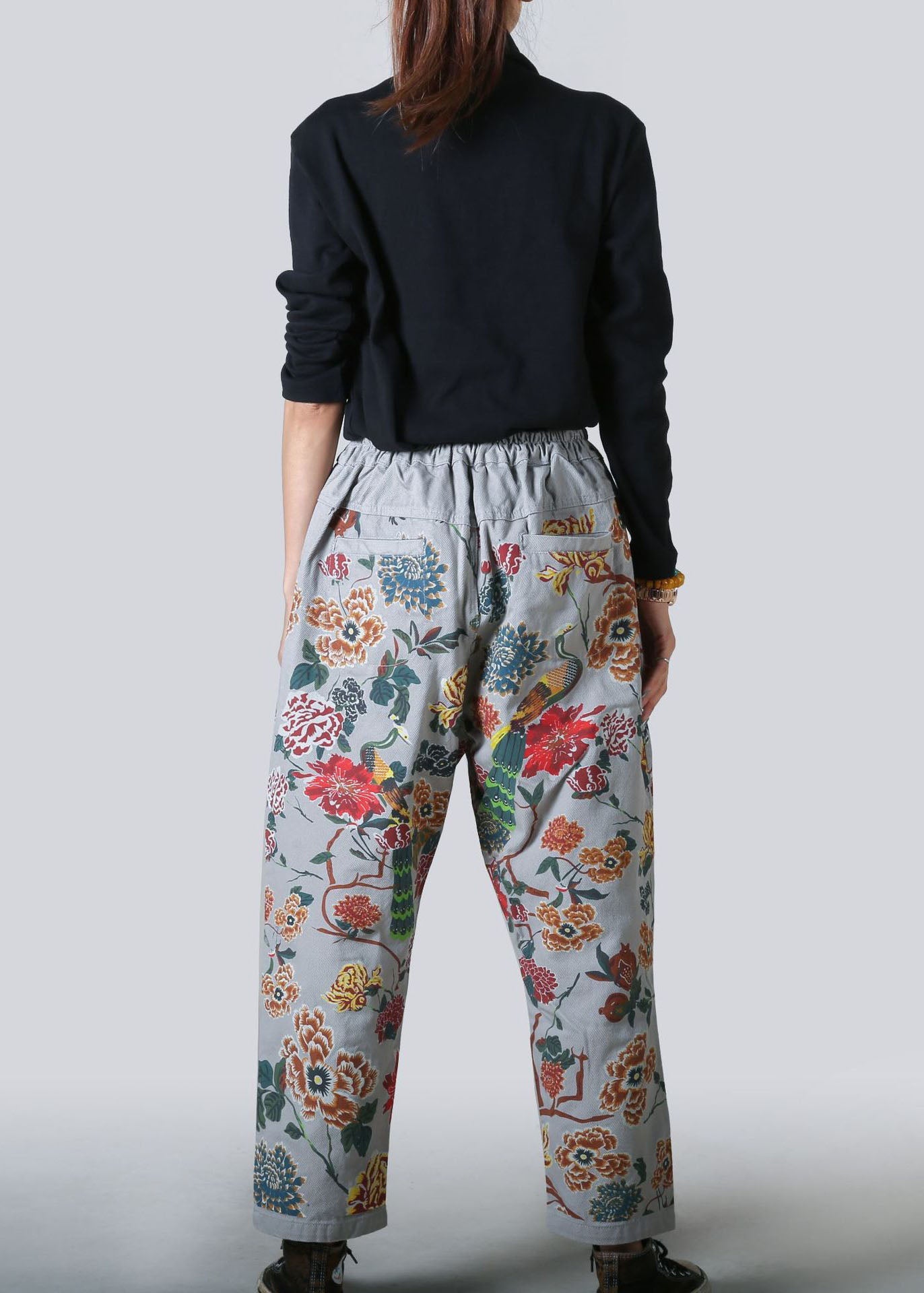 Light Blue Pockets Print Denim Straight Pants Spring