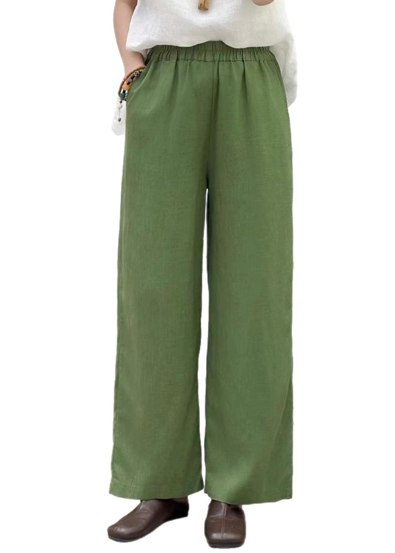 Orange Elastic Waist Linen Straight Pants Summer