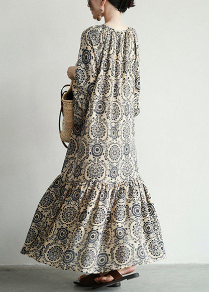Stylish Print Lace Up Oversized Cotton Long Dresses Spring