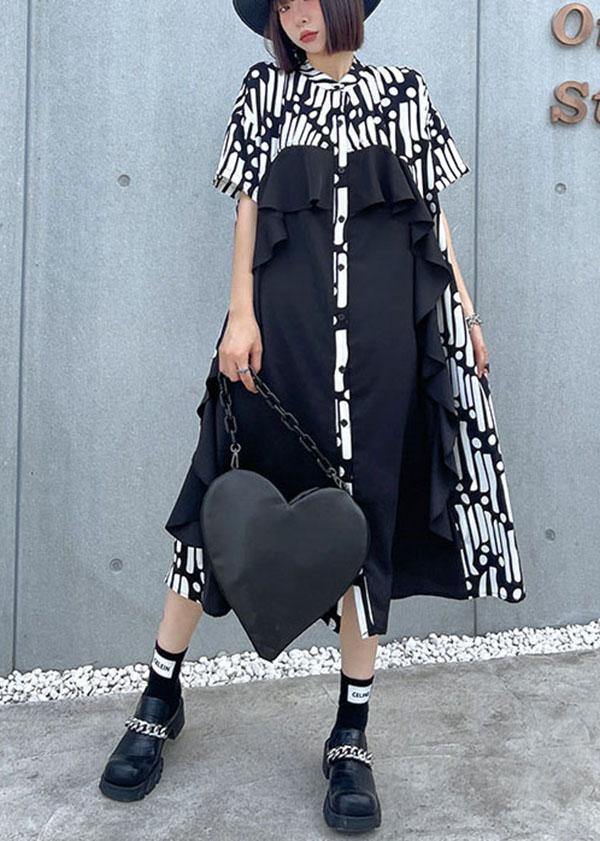 Ruffles Patchwork Button Down Ankle Dress