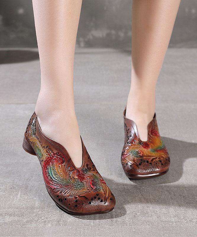 Chocolate Hollow Out Flat Embossed Shoes for
